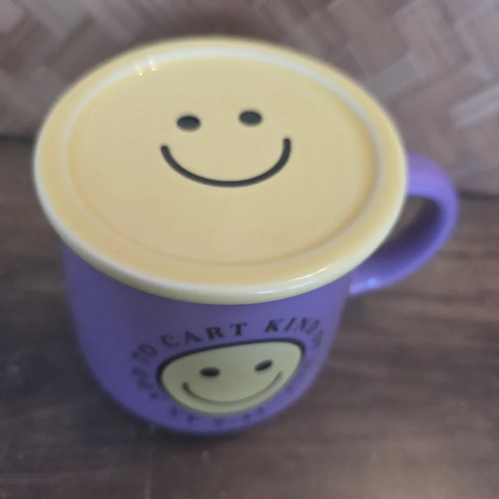 It's An Add To Cart Kind Of Day Mug & Saucer Purple & Yellow Smiley‎ Face